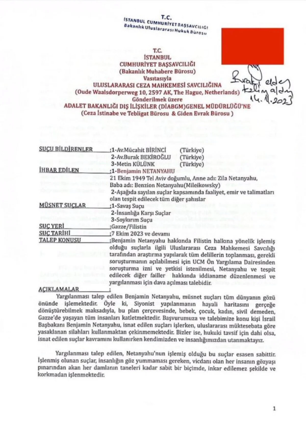 Türk avukatlardan Netanyahu'ya 'soykırım' davası: İddianame Adalet Bakanlığı'na gönderildi