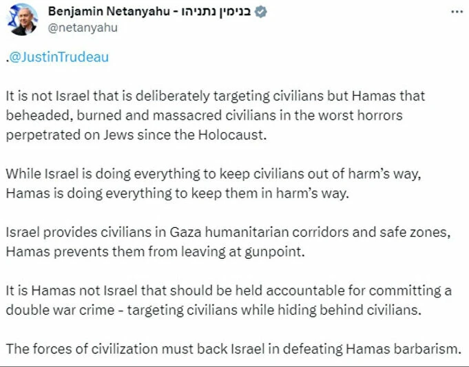 Kanada lideri Justin Trudeau'nun sözlerine Netanyahu'dan tepki