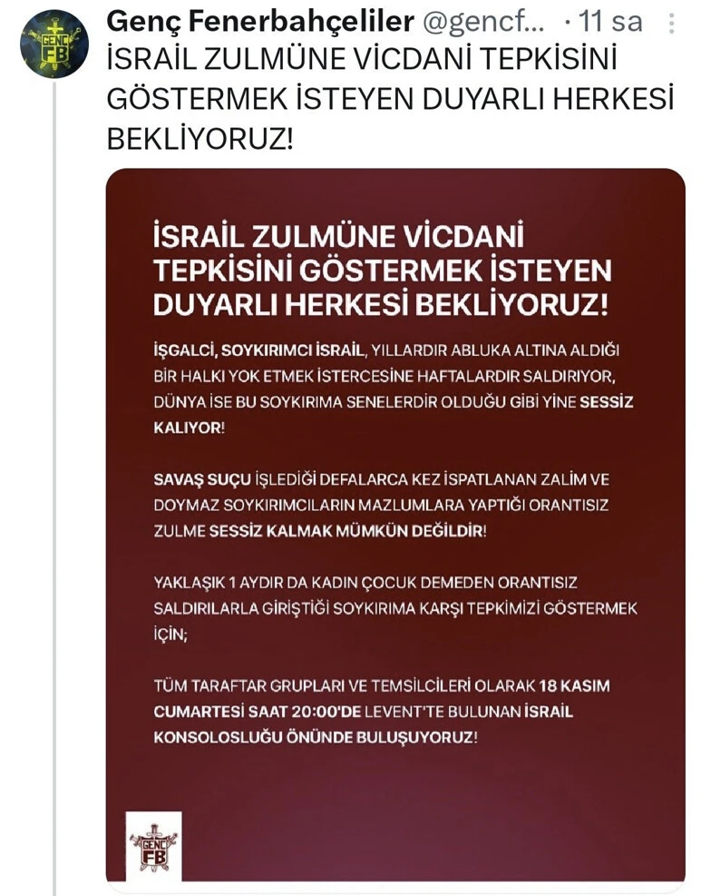 4 büyük takımın taraftarından dev İsrail protestosu! Filistin için omuz omuza