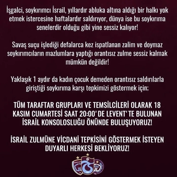 4 büyük takımın taraftarından dev İsrail protestosu! Filistin için omuz omuza