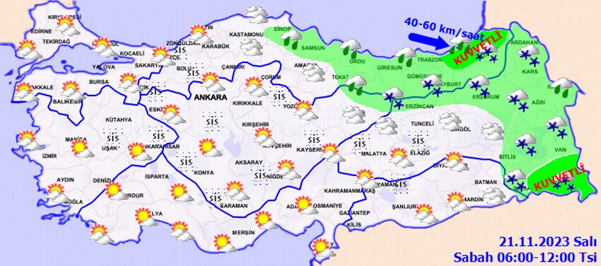 21 Kasım hava durumu raporu