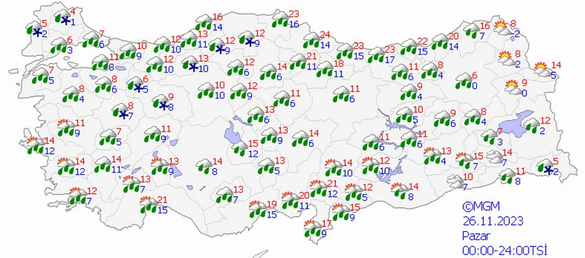 Son dakika! Hafta sonu planı yapanlar dikkat: Bomba siklon geliyor! Ani sıcaklık düşüşü ve kar kapıda. Bugün hava nasıl olacak? İstanbul, Ankara, İzmir ve il il 24 Kasım hava durumu...