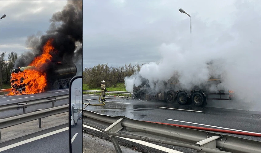 TEM'de korku dolu anlar... Tanker alev alev yandı