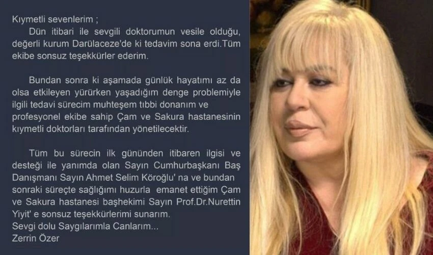 Darülaceze’de tedavi gören Zerrin Özer, son açıklamasıyla sevenlerini sevince boğdu