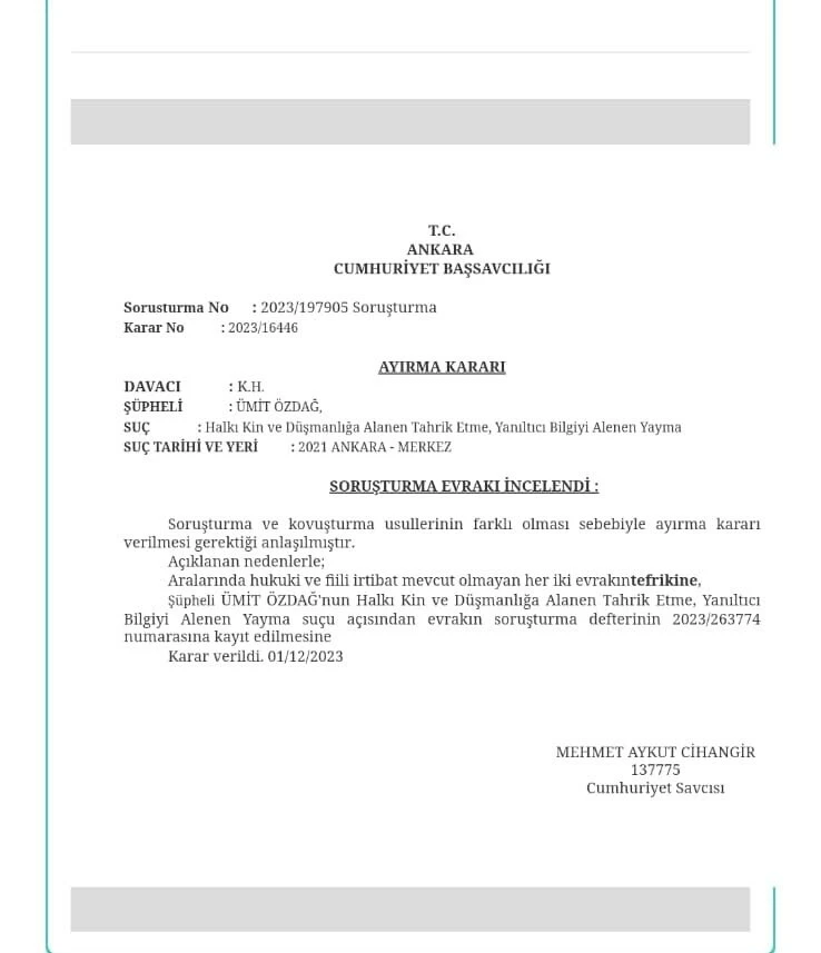 Ümit Özdağ hakkında soruşturma başlatıldı