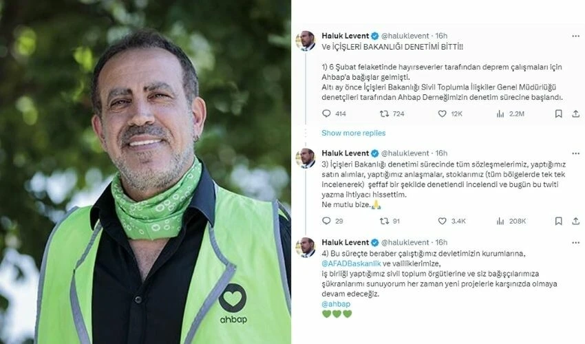 Haluk Levent, İçişleri Bakanlığı'nın AHBAP denetiminin sona erdiğini duyurdu