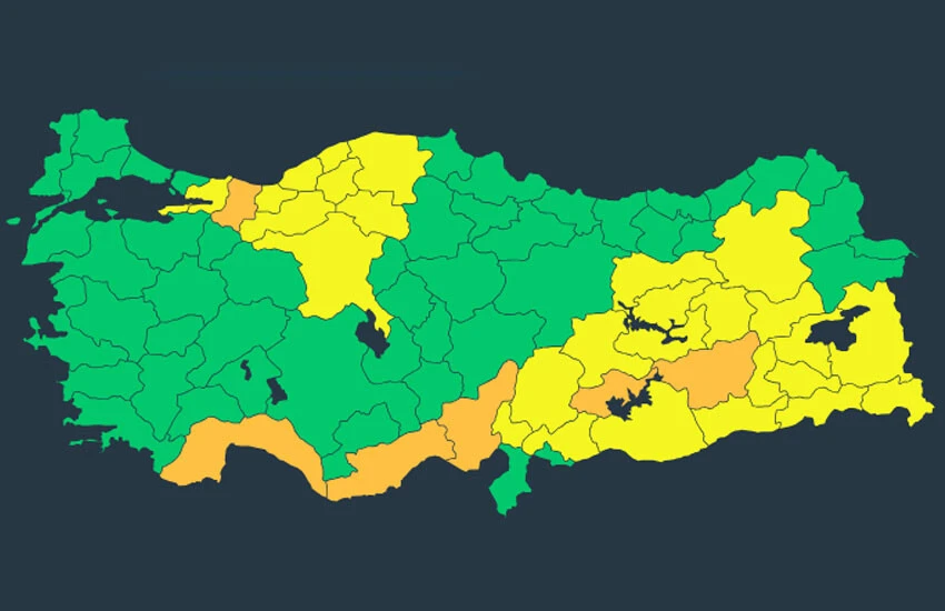 Meteoroloji Genel Müdürlüğü, 36 il için sarı ve turuncu kodlu uyarıda bulundu.