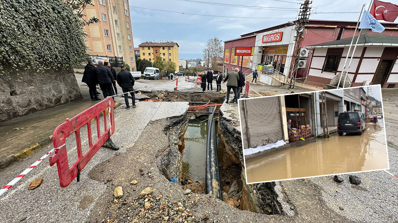 Trabzon&#039;da içme suyu hattında patlama: İşyerlerini su bastı, asfalt delindi