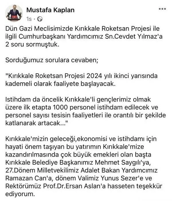 Kırıkkale ROKETSAN’a dev personel alımı: 1000 kişi istihdam edilecek