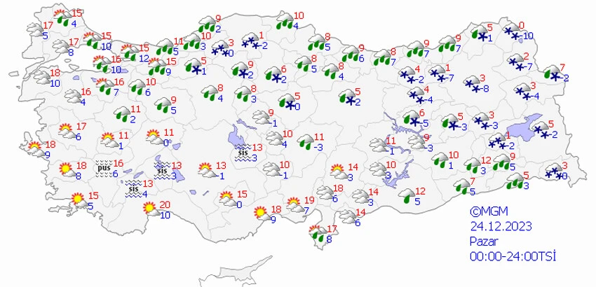 Meteoroloji'den 21 il için uyarı... Doğu'da yoğun kar: 1024 yolu ulaşıma kapattı! Bugün hava nasıl olacak? İstanbul, Ankara, İzmir ve il il 24 Aralık hava durumu