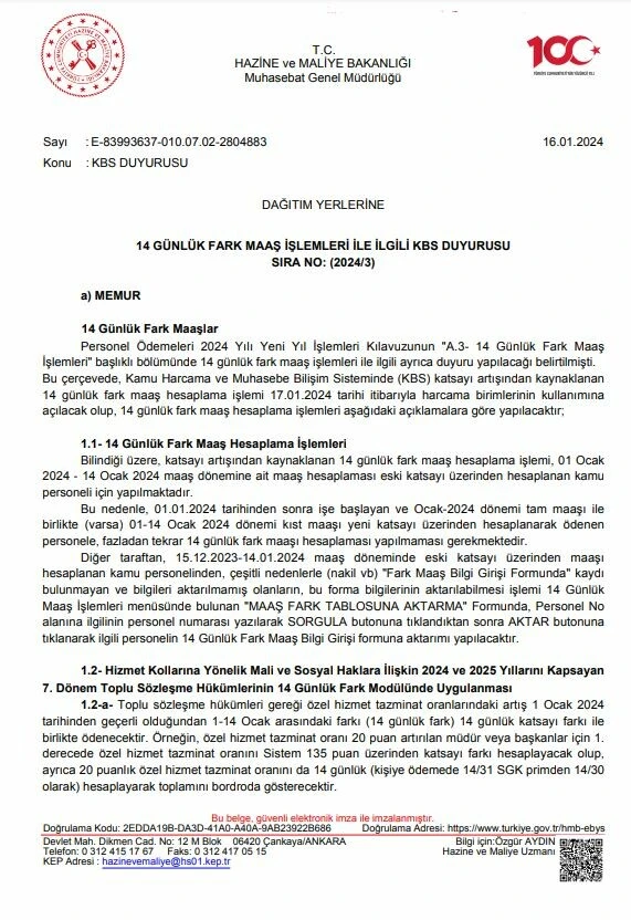 Memurun '14 günlük maaş farkı' işlemleri başlıyor! Hazine ve Maliye Bakanlığı duyurdu