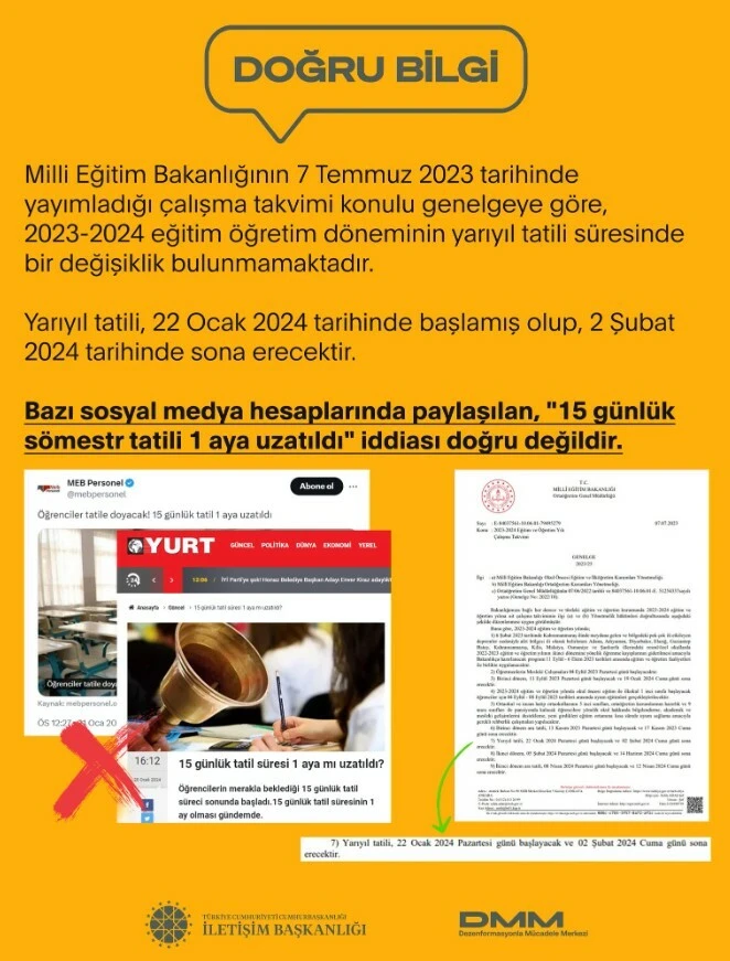 "Sömestr tatili (15 tatil) 1 aya çıktı" iddiaları sonrası Cumhurbaşkanlığı'ndan açıklama geldi