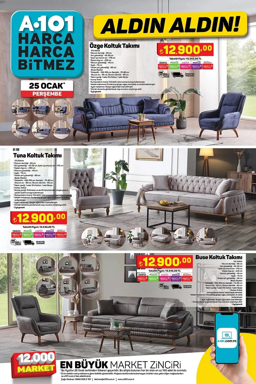 A101 aktüel kataloğunda tam altın fiyatına evinizi dizebilirsiniz! Koltuktan televizyona, buz dolabından bulaşık makinesine her şey A101'de...