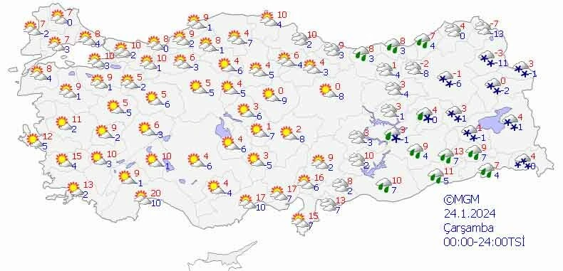 Doğuda kar, batıda güneş var! İşte il il 24 Ocak hava durumu