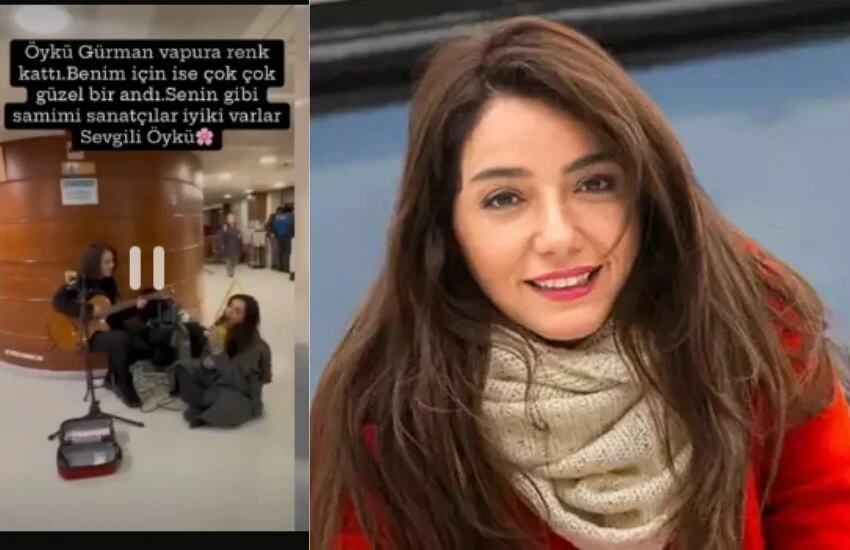 Öykü Gürman vapurda genç müzisyene eşlik etti!  Sosyal medyada gündem oldu