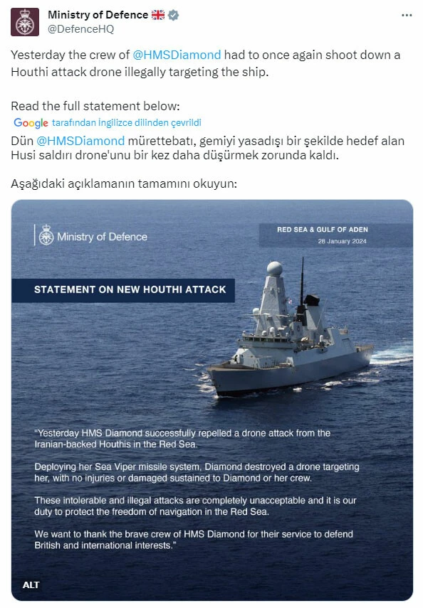 Kızıldeniz köpürüyor! İngiltere, Husilere ait İHA'yı vurdu