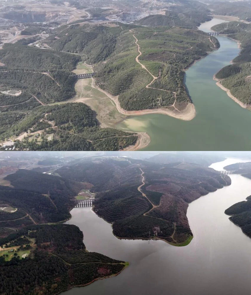 İstanbul barajlarındaki doluluk oranları yükseldi! Değişim havadan görüntülendi