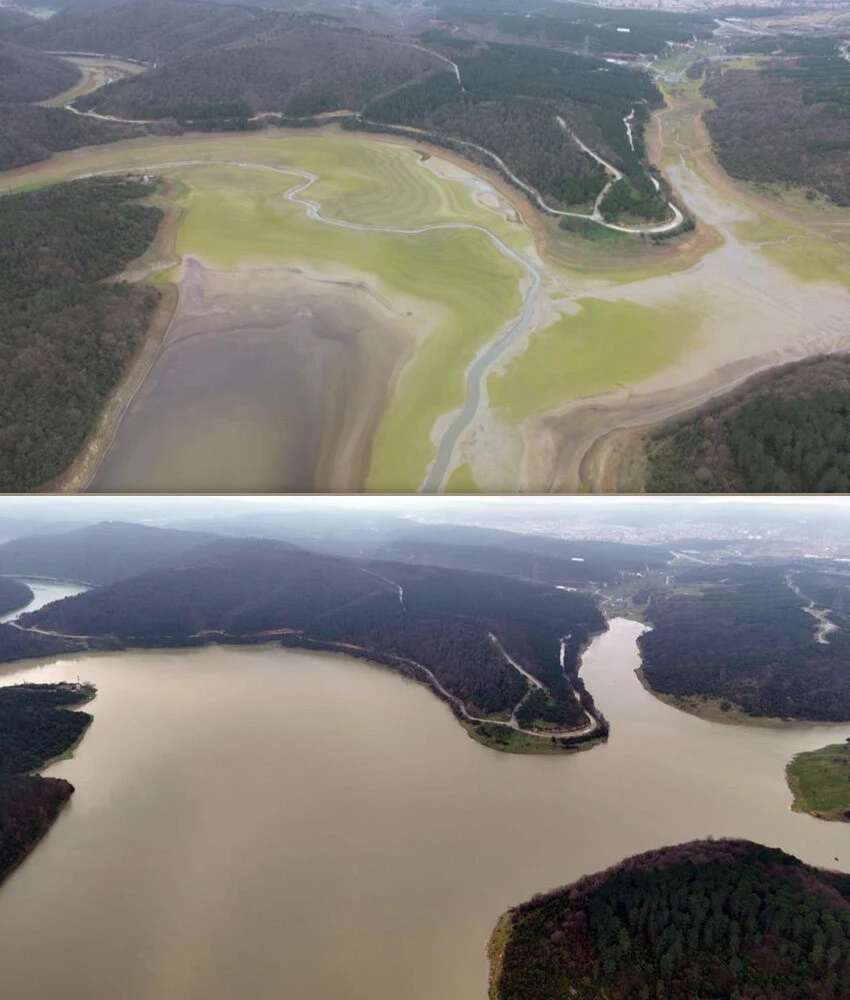 İstanbul barajlarındaki doluluk oranları yükseldi! Değişim havadan görüntülendi
