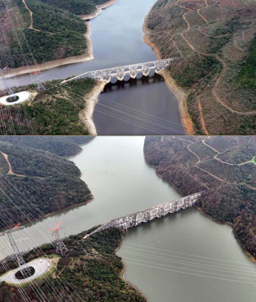 İstanbul barajlarındaki doluluk oranları yükseldi! Değişim havadan görüntülendi