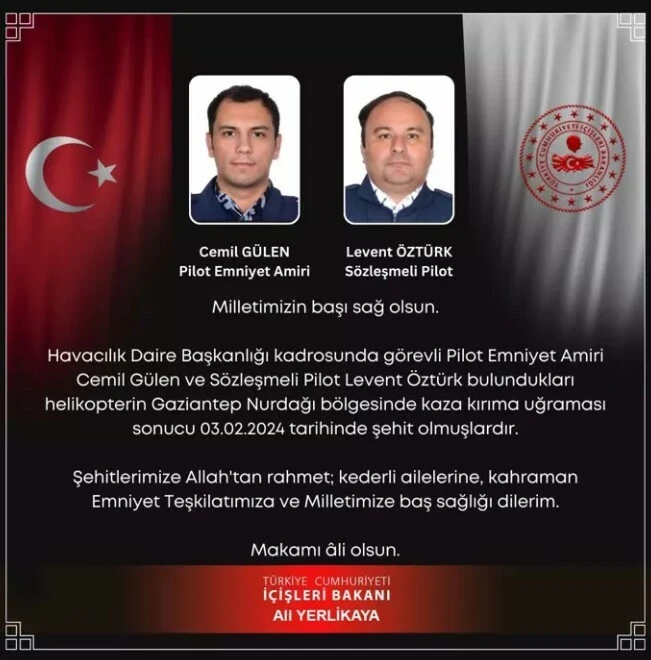 Cumhurbaşkanı Erdoğan'dan şehit pilotların ailelerine başsağlığı