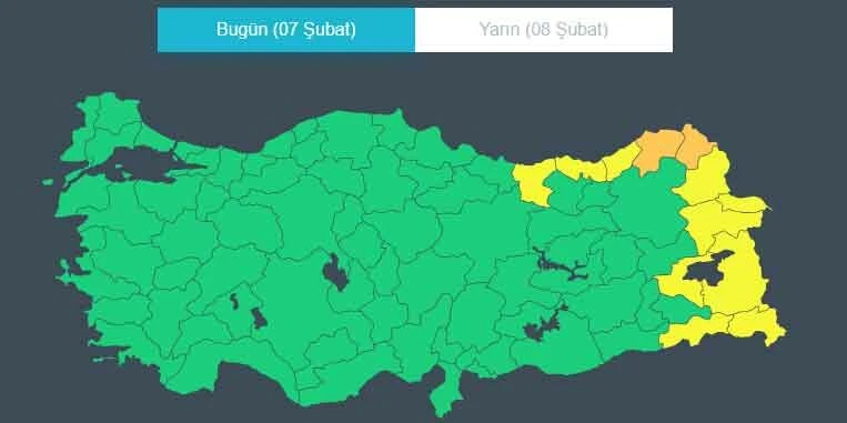 Meteoroloji'den çığ uyarısı: 12 ilde sarı ve turuncu kodlu alarm verildi! İşte 7 Şubat il il hava durumu