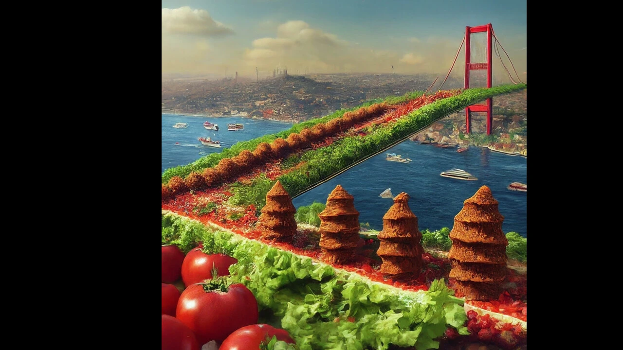 Yapay zekadan 'keşke böyle olsa' dedirten İstanbul fotoğrafı: Baklava ve çiğ köfteden oluşuyor - 2. Resim