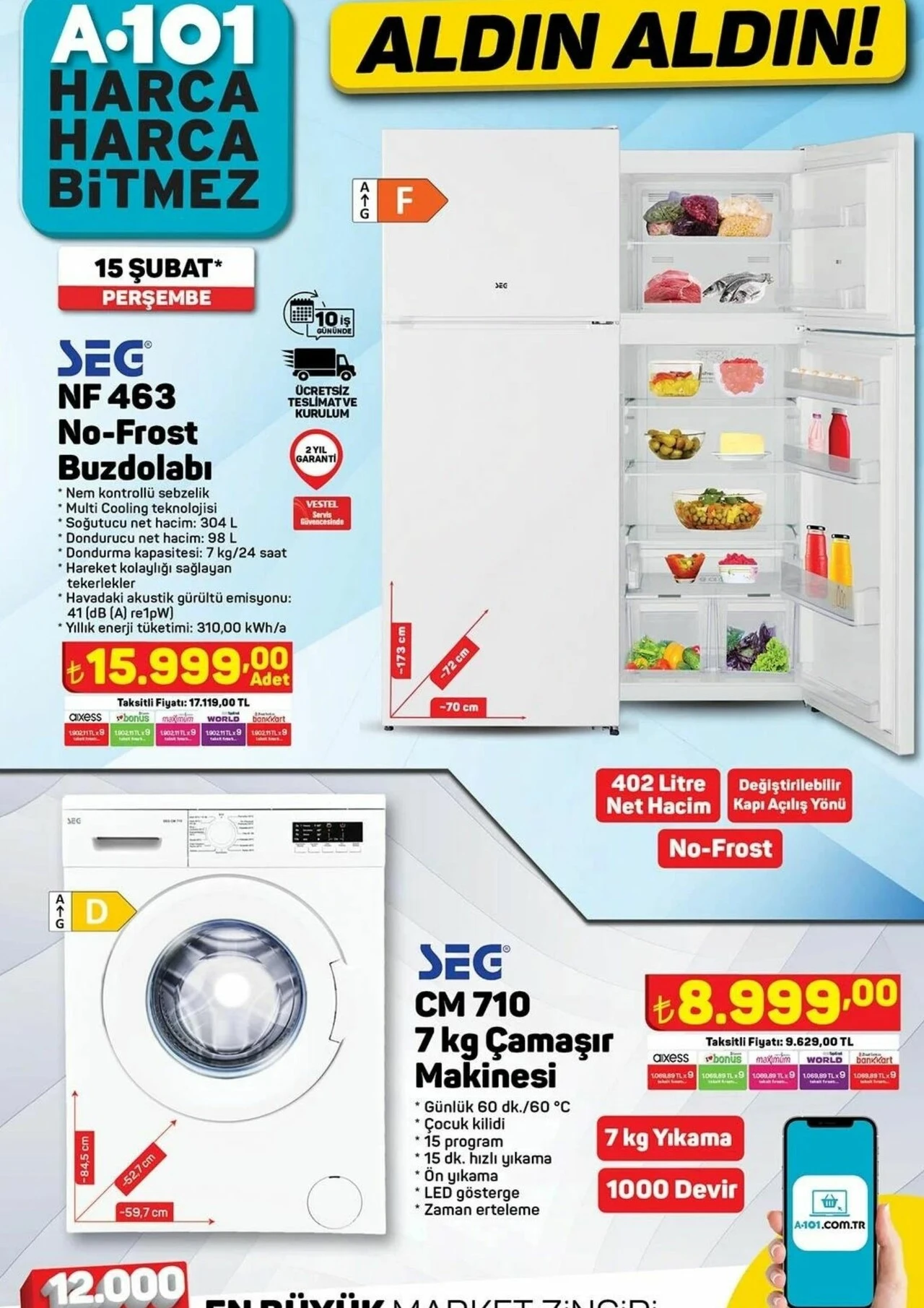 7 kiloluk çamaşır makinesi 9 bin TL'ye! A101'den çeyiz düzenlere inanılmaz fırsatlar 15 Şubat Aktüel