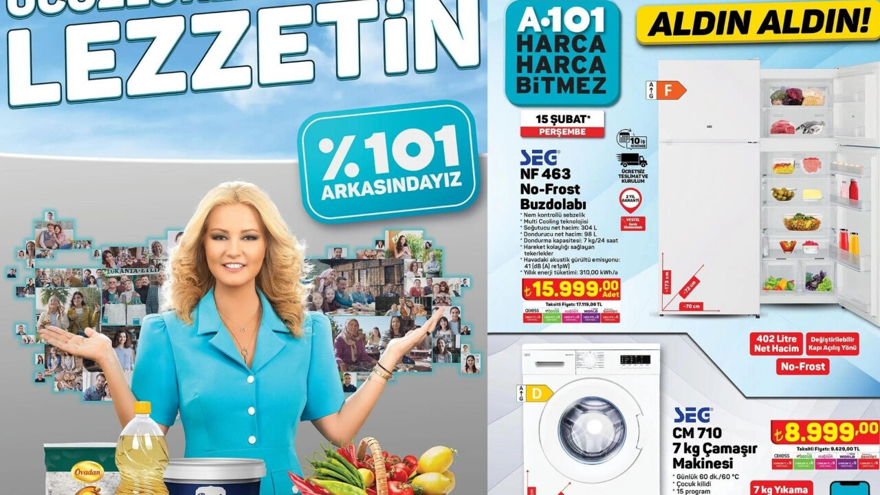 7 kiloluk çamaşır makinesi 9 bin TL&#039;ye! A101&#039;den çeyiz düzenlere inanılmaz fırsatlar 15 Şubat Aktüel