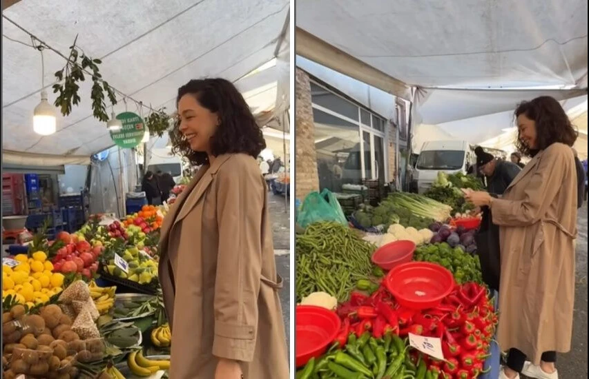 Azra Akın'ın mütevazi yaşamı alkış topladı! Pazar esnafı ile sohbetine beğeni yağdı - 1. Resim