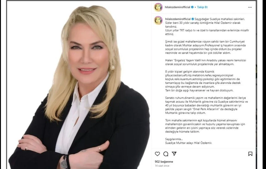 Ünlü türkücü Hilal Özdemir, muhtar adayı oldu