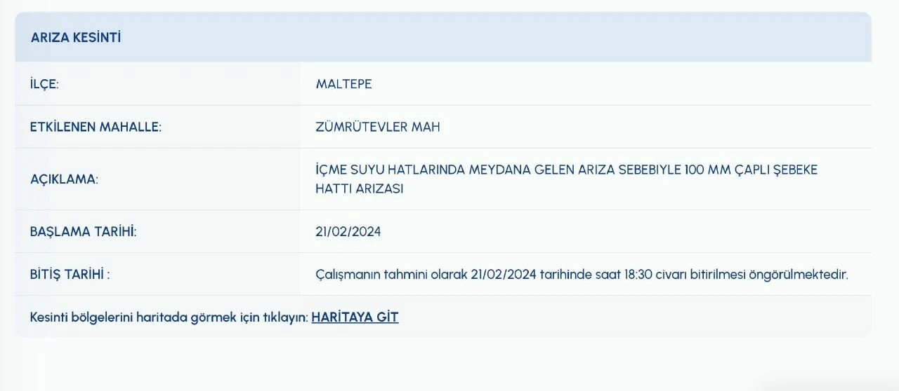 Maltepe su kesintisi ne zaman bitecek? 21 Şubat Zümrütevler'de sular ne zaman gelecek? - 1. Resim