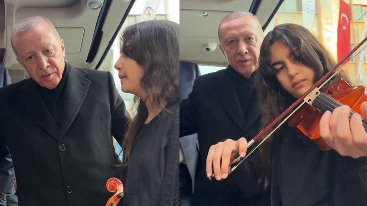 Cumhurbaşkanı Erdoğan, öğrencinin keman resitaline katıldı 
