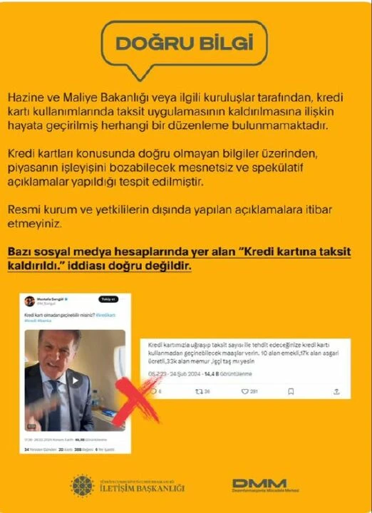 Cumhurbaşkanlığı'ndan 'Kredi kartına taksit kaldırıldı' iddialarına yalanlama