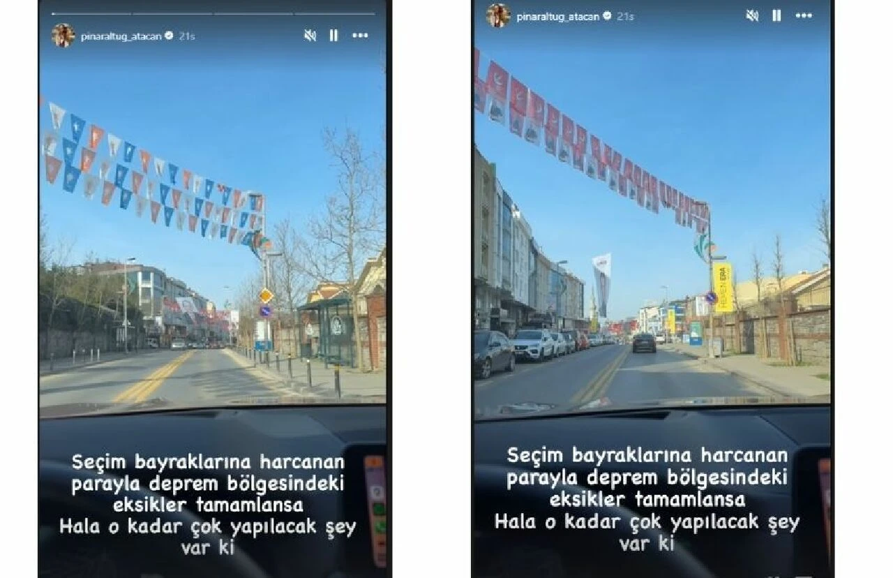 Yolda seçim bayraklarını gören Pınar Altuğ’dan ‘Deprem’ sitemi