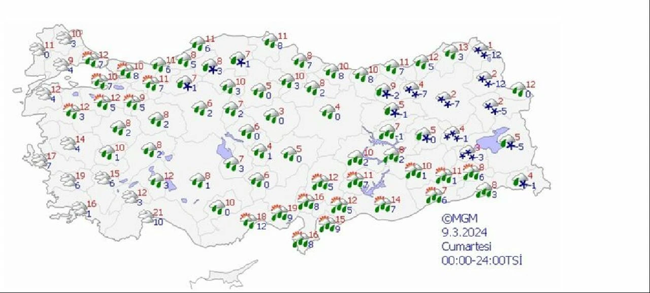 Hafta sonu hava durumuna göre 9 Mart cumartesi hava yağmurlu olurken 10 Mart pazar günü güneşli olacak - 1. Resim