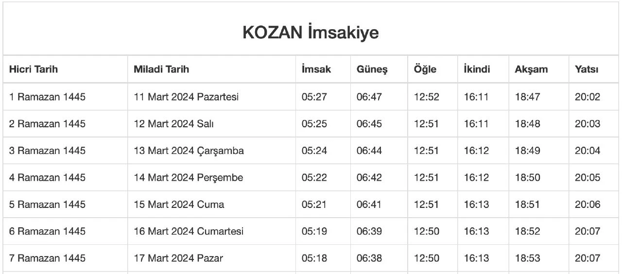 2024 Adana iftar, imsak ve akşam ezanı saati - 9. Resim