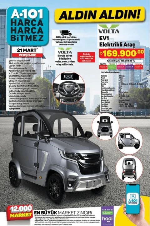 Dünyanın eşitlendiği gün A101 markette de fiyatlar eşitleniyor! 169.900 TL'den başlayan Elektrikli araba geliyor