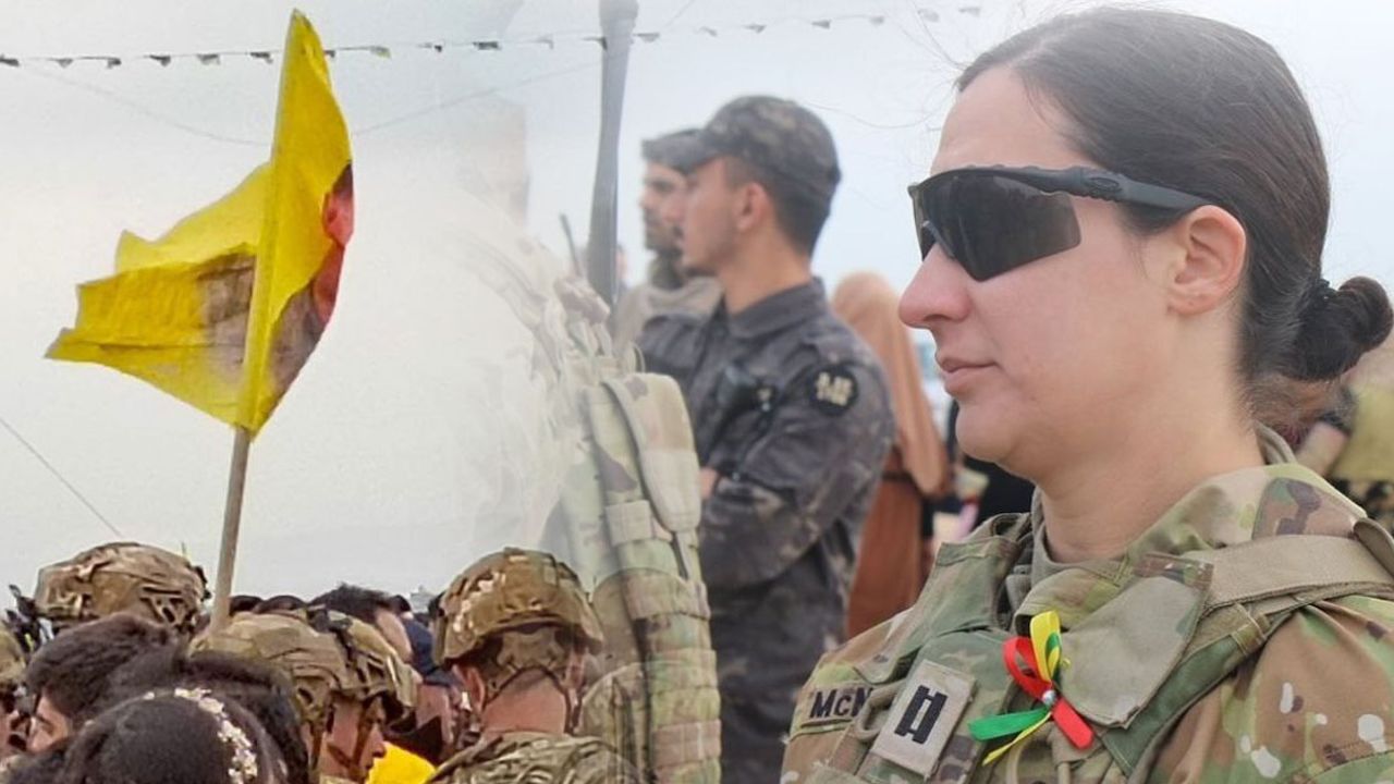 ABD askerleri PKK&#039;lılarla birlikte kutladı! Kadın asker yakasına taktı
