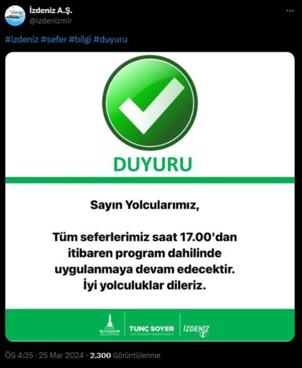 İzmir'de vapur seferleri iptal mi? (25 Mart)