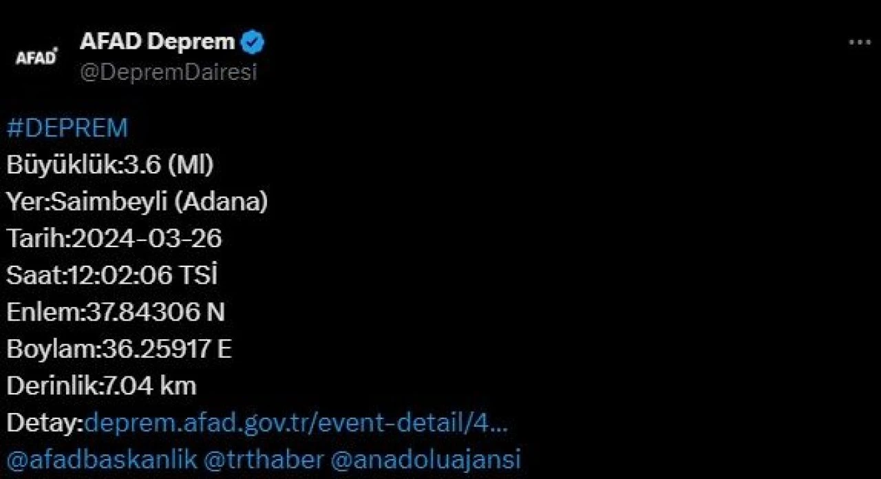 Adana'da deprem mi oldu? 26 Mart son dakika kaç şiddetinde oldu? - 1. Resim