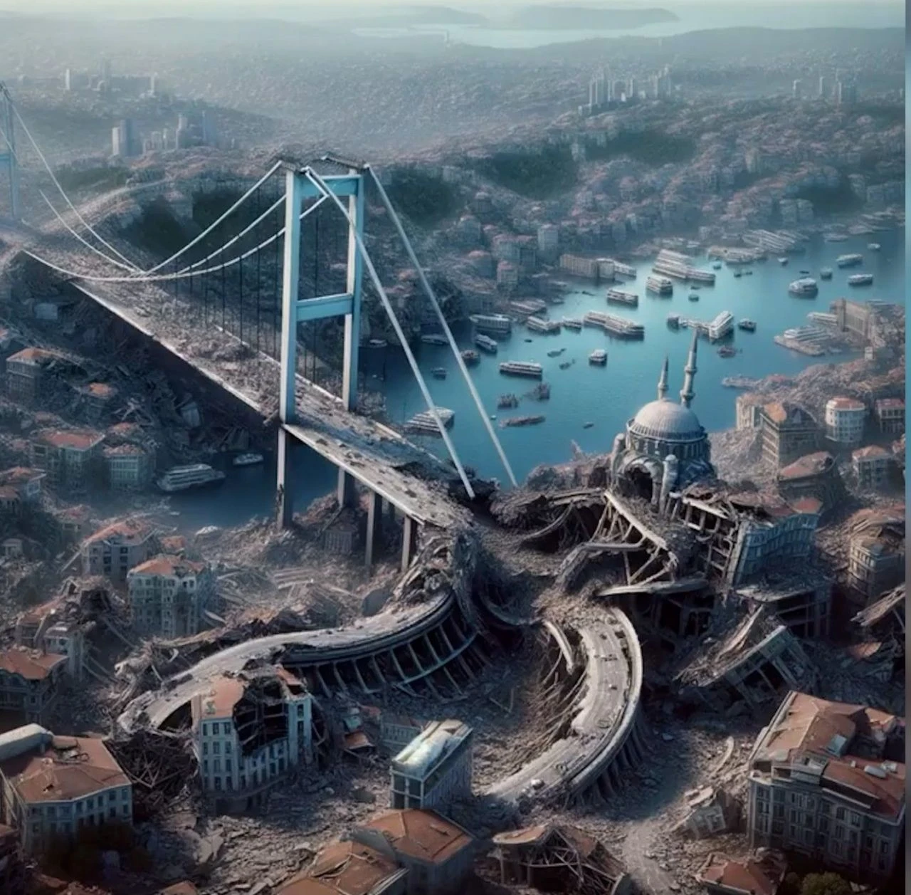 Büyük İstanbul depremi sonrası şehir nasıl gözükecek? Tüyler ürperten görselleri yapay zeka resmetti: Galata Kulesi, Ayasofya...