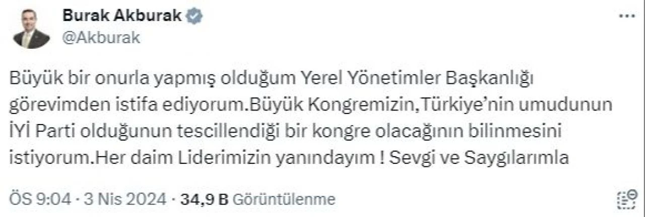 İYİ Parti'de bir istifa daha! Yerel yönetim sorumlusu görevinden ayrıldı  - 1. Resim