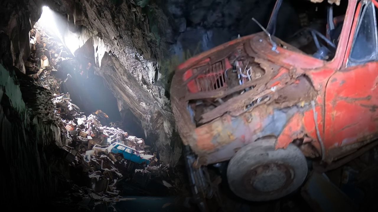 &#039;Kayıp Ruhlar Mağarası&#039;nda ürküten araba mezarlığı! Yerin 20 metre derinliğinde