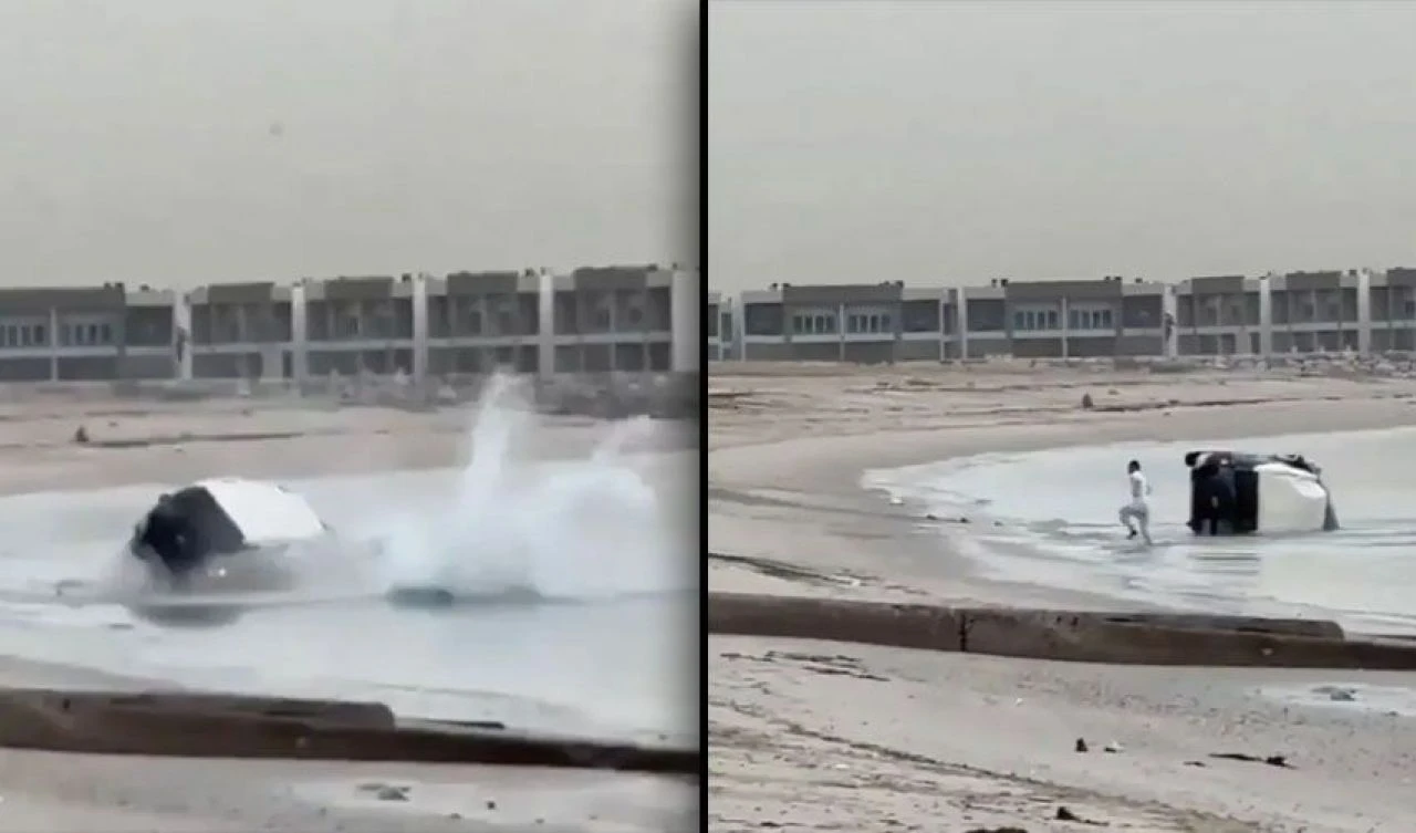 Kumsalda drift az kalsın faciaya neden oluyordu: Aracın camından denize fırladı - 2. Resim