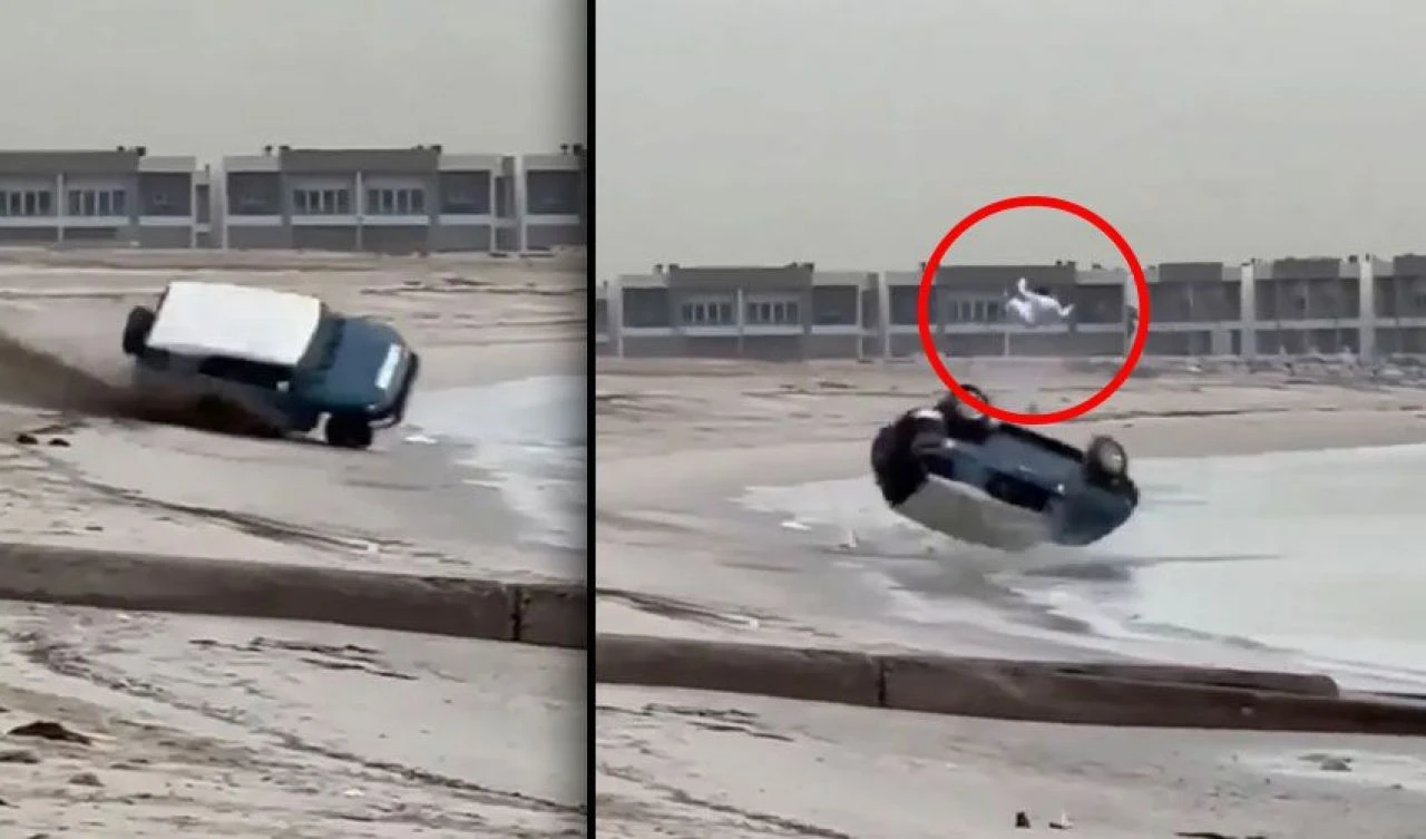 Kumsalda drift az kalsın faciaya neden oluyordu: Aracın camından denize fırladı - 1. Resim