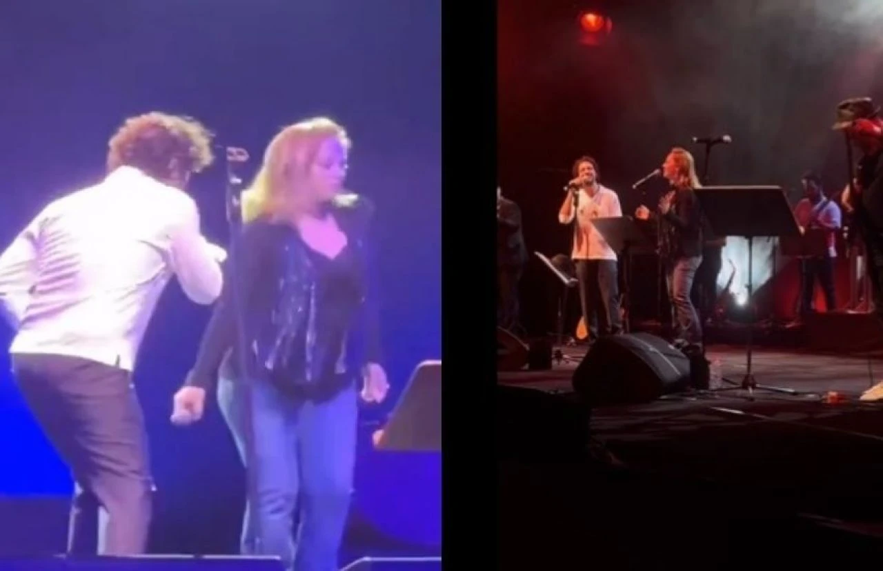 Bahar'ın yıldızı Demet Evgar, Barabar grubunun solisti Taner Ölmez ile sahnede