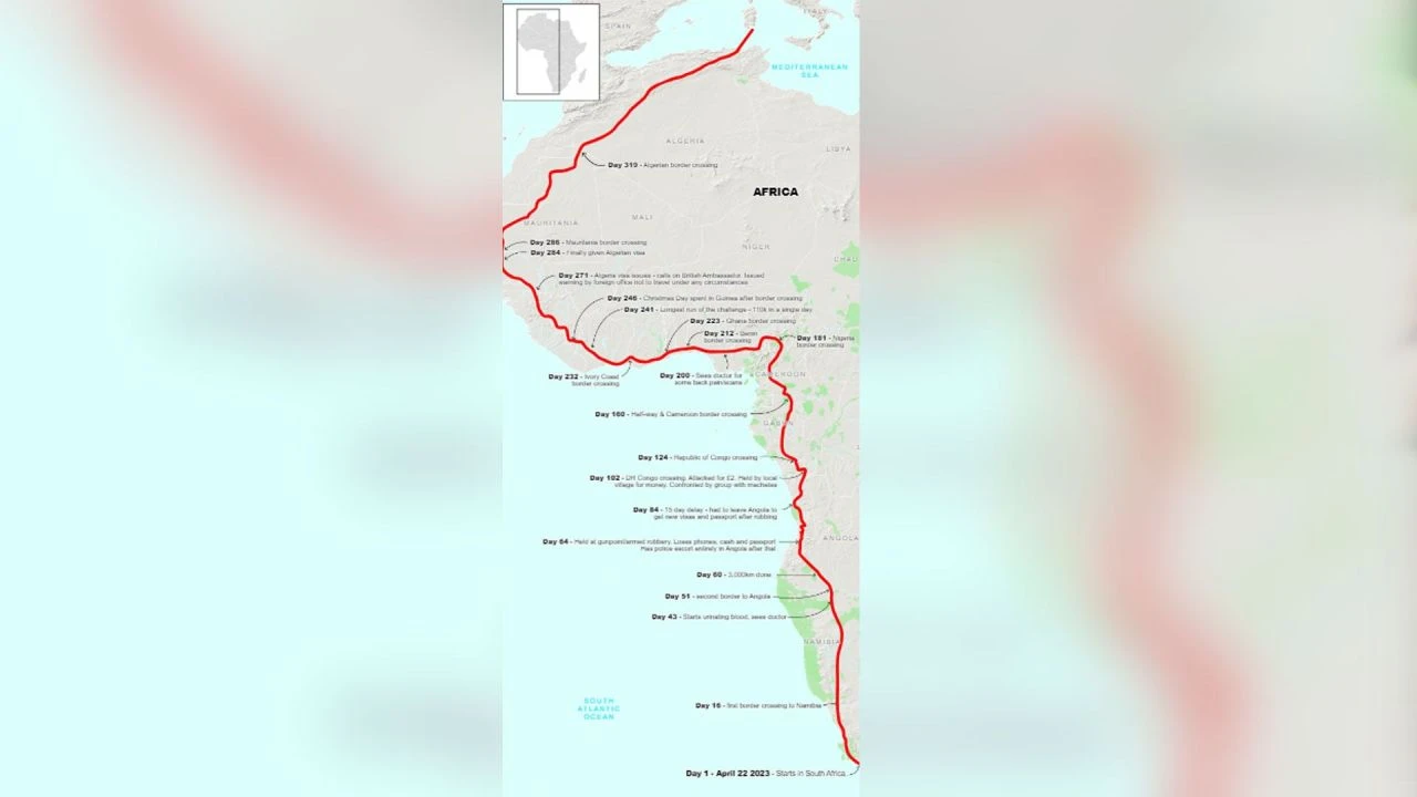 Afrika'nın tamamı boyunca koşan genç rekor yolunda soyuldu, kaçırıldı ama vazgeçmedi!