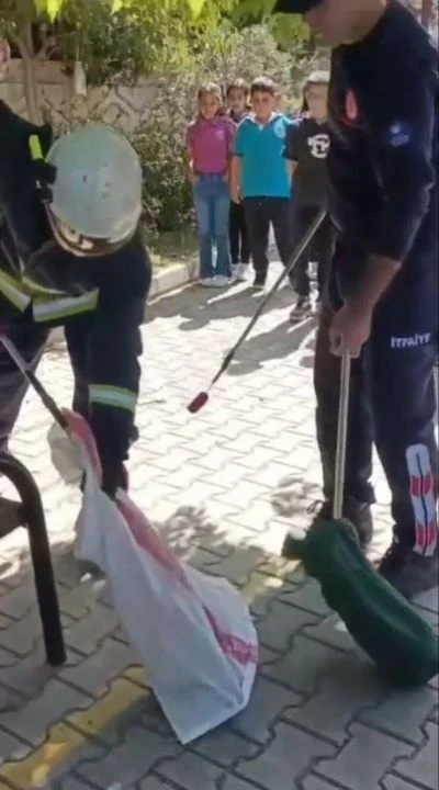Okul bahçesinde gören çocuklar dehşete düştü! Yakalanınca alkışladılar