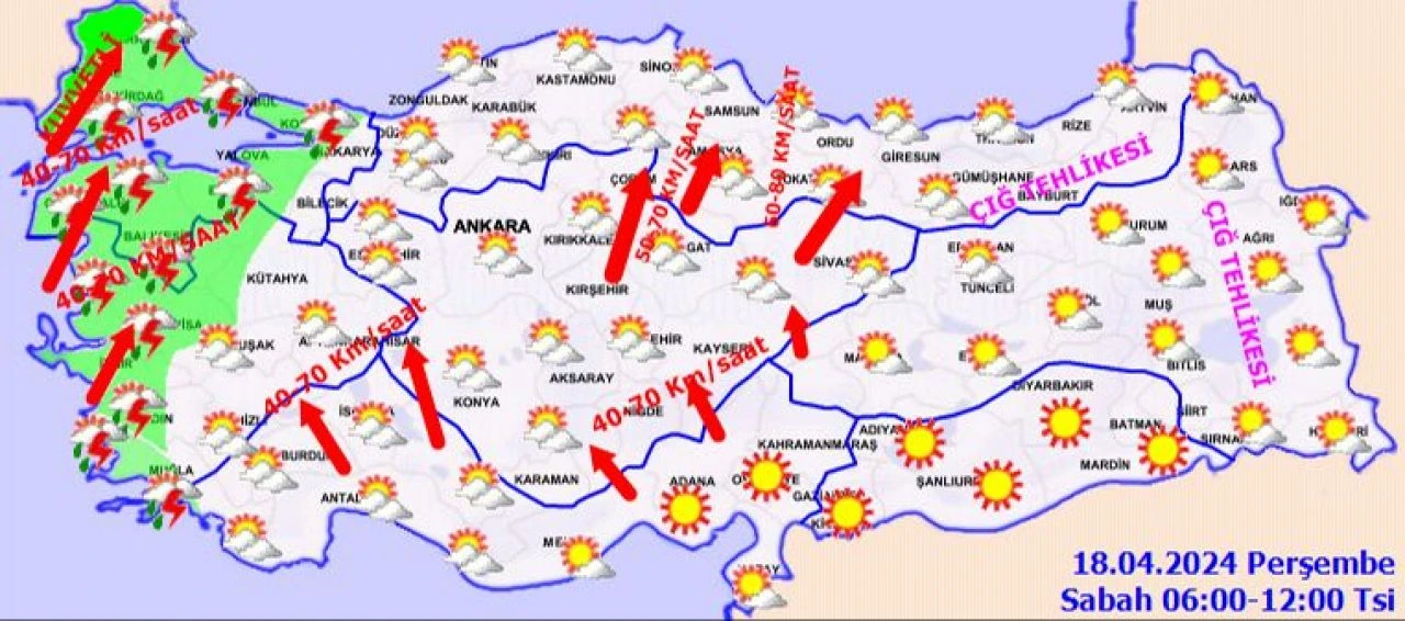 18 Nisan hava durumuna göre yarın gök gürültülü sağanak ve yağmur bekleniyor