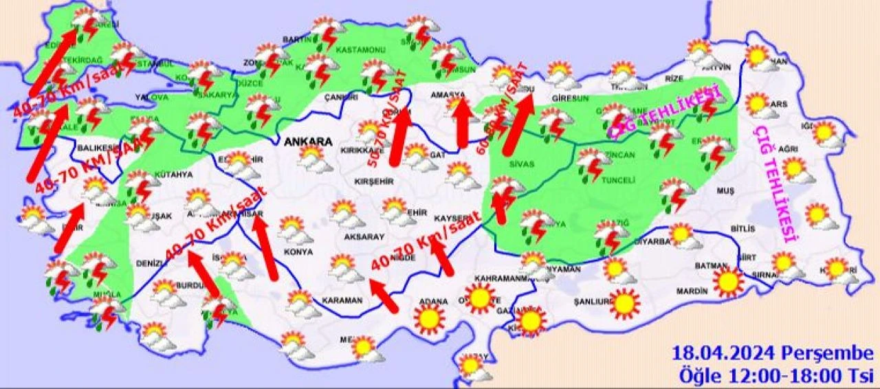18 Nisan hava durumuna göre yarın gök gürültülü sağanak ve yağmur bekleniyor